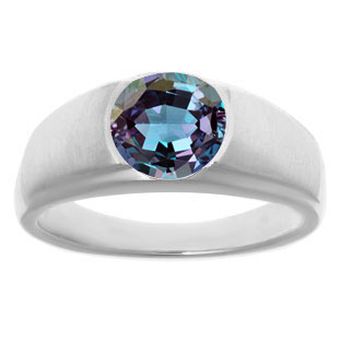 Men's Birthstone Rings - Round Alexandrite Birthstone Ring In Silver