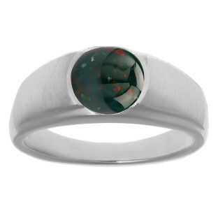 Men's Birthstone Rings - Round Bloodstone Birthstone Ring In Silver