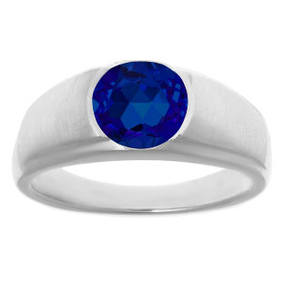 Men's Birthstone Rings - Round Sapphire Birthstone Ring In Silver