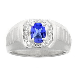Diamond and Sterling Silver Men's Purple Tanzanite Ring