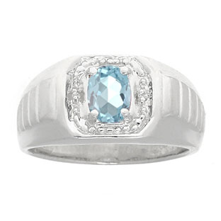 Diamond and Sterling Silver Men's Blue Aquamarine Ring