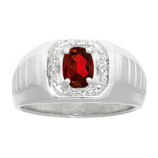 Diamond and Sterling Silver Men's Red Garnet Ring