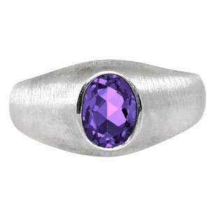 Sterling Silver Pinky Ring For Men Oval-Cut Amethyst Gemstone