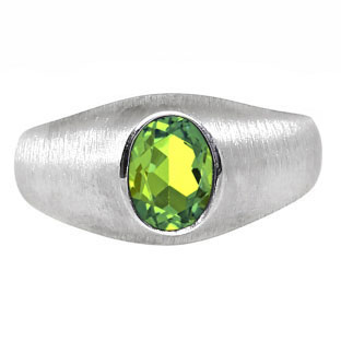 Sterling Silver Pinky Ring For Men Oval-Cut Peridot Gemstone