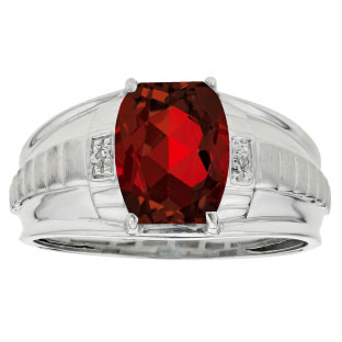 Cushion Cut Garnet Gemstone Diamond Men's Ring In Silver