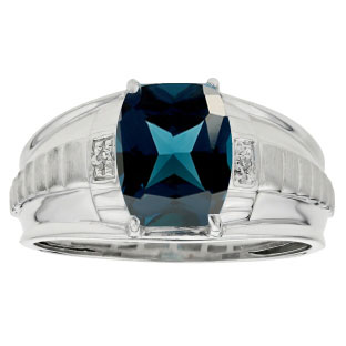 Cushion Cut London Blue Topaz Gemstone Diamond Men's Ring In Silver