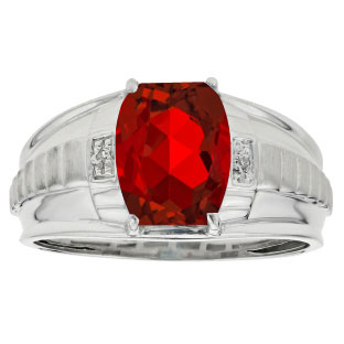 Cushion Cut Ruby Gemstone Diamond Men's Ring In Silver