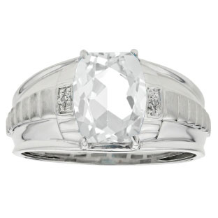 Cushion Cut White Topaz Gemstone Diamond Men's Ring In Silver