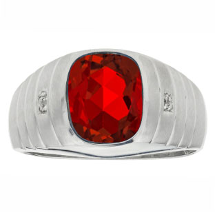Diamond Cushion Cut Ruby Gemstone Men's Ring In Sterling Silver