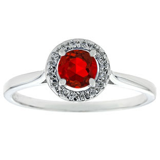 Halo Jewelry - Ruby Birthstone Diamond Halo Ring In Sterling Silver