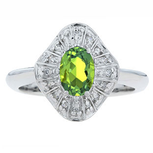 Diamond Peridot Birthstone Ballerina Ring In Sterling Silver