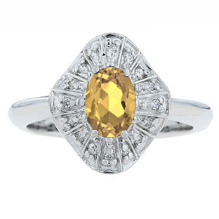 Diamond Citrine Birthstone Ballerina Ring In Sterling Silver