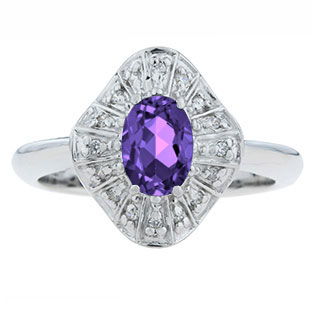 Diamond Amethyst Birthstone Ballerina Ring In Sterling Silver