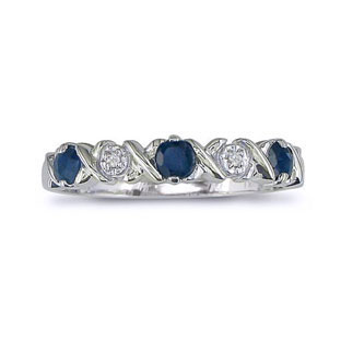 Blue Sapphire and Diamond Sterling Silver Band Ring