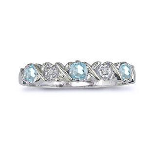 Aquamarine and Diamond Sterling Silver Band Ring