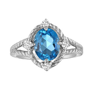 Oval Cut Blue Topaz Diamond Sterling Silver Braided Ring