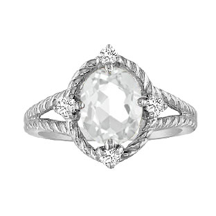 Oval Cut White Topaz Diamond Sterling Silver Braided Ring