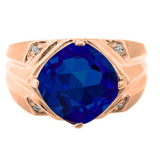 Rose Gold Men's Large Sapphire and Diamond Ring