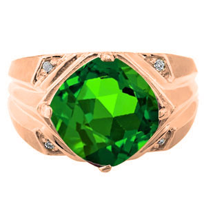 Rose Gold Men's Large Emerald and Diamond Ring