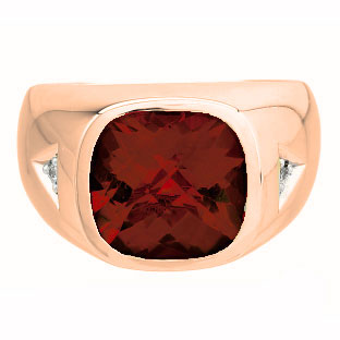 Diamond and Antique Cushion Cut Garnet Men's Rose Gold Ring