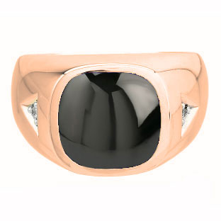 Diamond and Antique Cushion Cut Black Onyx Men's Rose Gold Ring
