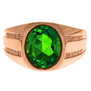 Oval-Cut Emerald and Diamond Men's Ring In Rose Gold