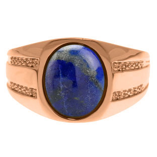 Oval-Cut Lapis and Diamond Men's Ring In Rose Gold