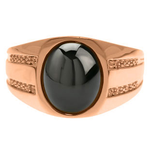 Oval-Cut Black Onyx and Diamond Men's Ring In Rose Gold