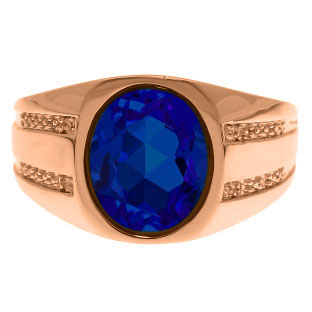 Oval-Cut Sapphire and Diamond Men's Ring In Rose Gold