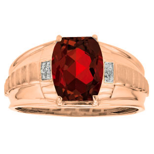 Cushion Cut Garnet Gemstone Diamond Men's Ring In Rose Gold