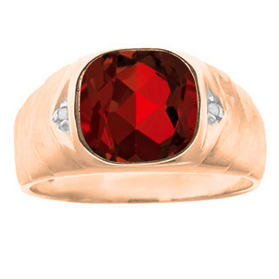Men's Diamond Antique Cut Garnet Ring In Rose Gold