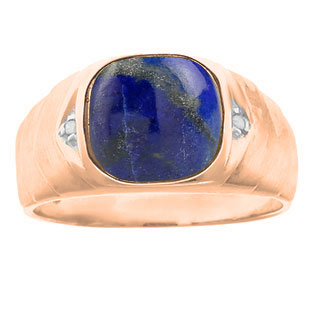 Men's Diamond Antique Cut Lapis Lazuli Ring In Rose Gold