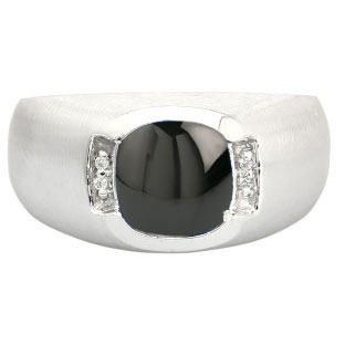 Men's White Gold Antique Cushion Cut Black Onyx Diamond Ring