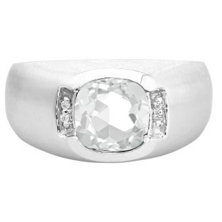 Men's White Gold Antique Cushion Cut CZ Diamond Ring
