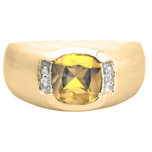 Men's Yellow Gold Antique Cushion Cut Citrine Diamond Ring
