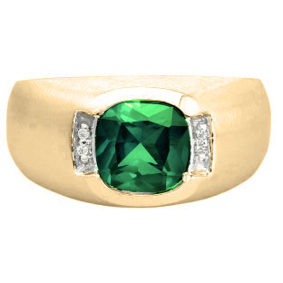 Men's Yellow Gold Antique Cushion Cut Emerald Diamond Ring