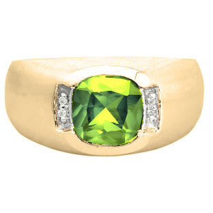 Men's Yellow Gold Antique Cushion Cut Peridot Diamond Ring