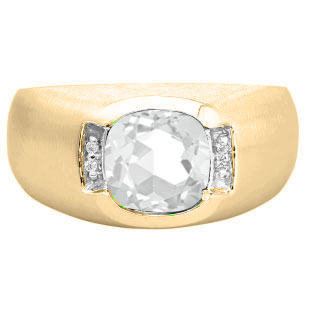 Men's Yellow Gold Antique Cushion Cut CZ Diamond Ring
