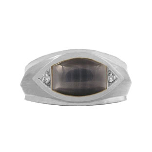 White Gold and Diamond Men's Cat's Eye Ring
