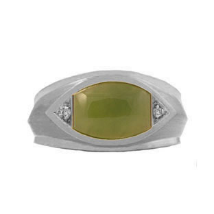White Gold and Diamond Men's Jade Ring