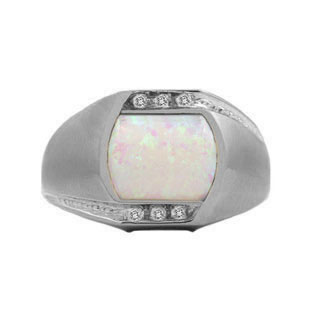 Opal and Diamond Ring in White Gold For Men