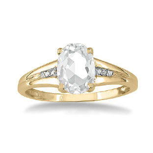 Yellow Gold Oval Cut Natural White Topaz Diamond Ring