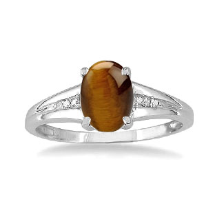 White Gold Oval Cut Natural Tiger Eye Diamond Ring