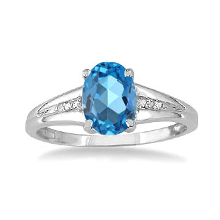 Sterling Silver Oval Cut Natural Blue Topaz Diamond Ring