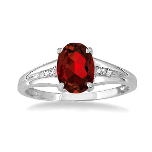 Sterling Silver Oval Cut Natural Garnet Diamond Ring