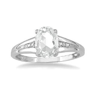 Sterling Silver Oval Cut Natural White Topaz Diamond Ring