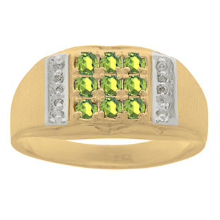 Diamond & Yellow Gold Men's Peridot Ring