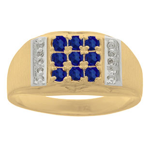 Diamond & Yellow Gold Men's Sapphire Ring