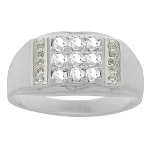 Men's Diamond and White Gold White Topaz Ring