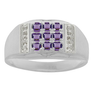 Men's Diamond and Sterling Silver Amethyst Ring